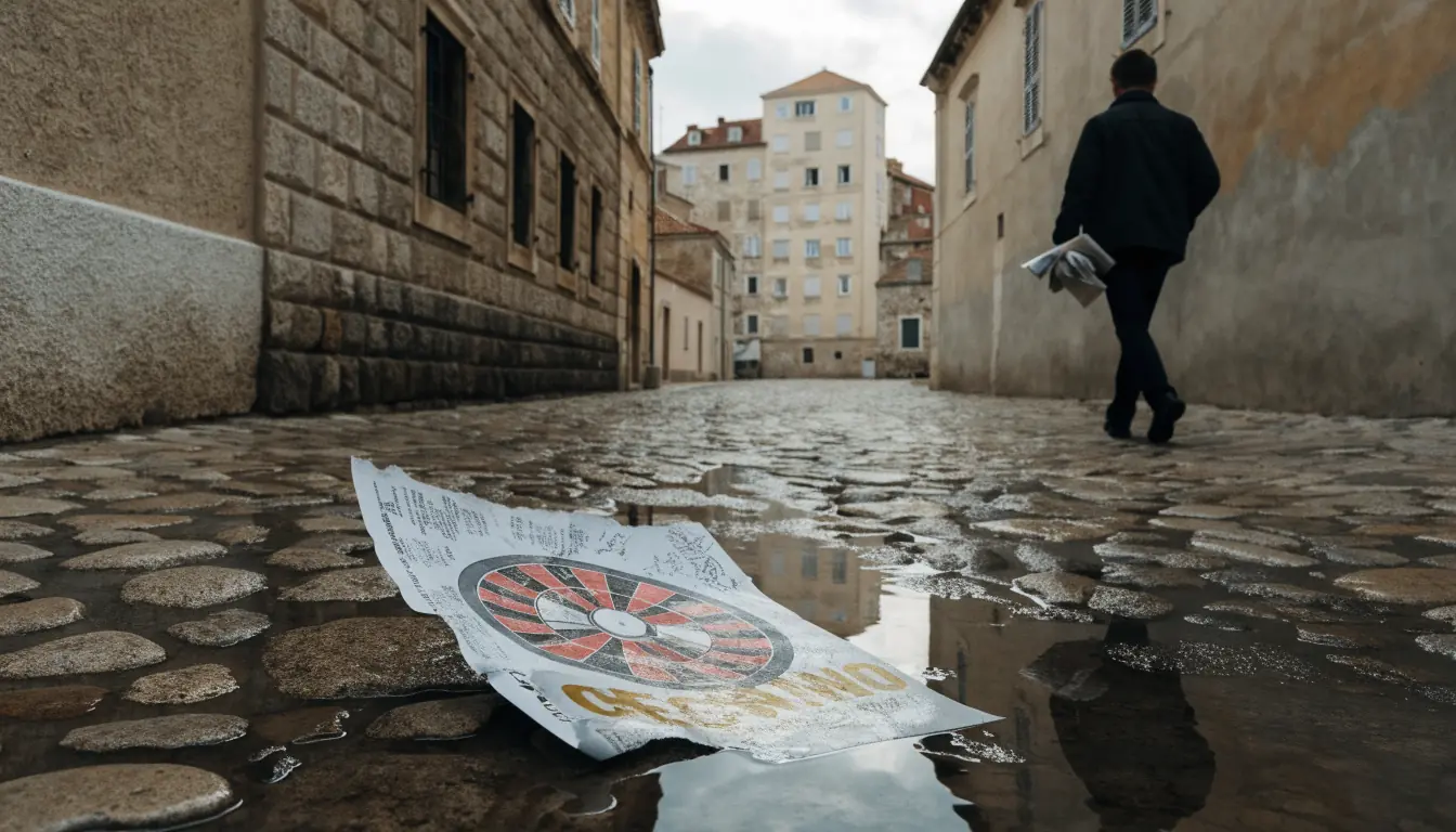 Ruka odmaknuca odavna letak s ponudama na kafić stolu